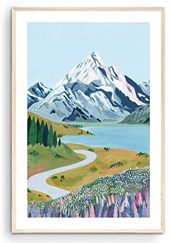 Nationcog Aoraki Mount Cook, Neuseeland Kunstdruck, Reise-Poster, Neuseeland-Kunst, Lake Pukaki, Reisegeschenk, Einweihungsgeschenk, Heimdekoration (ungerahmt) (22,9 x 28,9 cm)