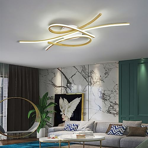 Dimmbare LED Deckenleuchte Moderne Wohnzimmerlampe Schlafzimmerlampe Decke mit Fernbedienung Innen Design Deckenbeleuchtung für Wohnzimmer Küche Arbeitszimmer Büro (Gold, Schwarz, 100CM) (Gold)