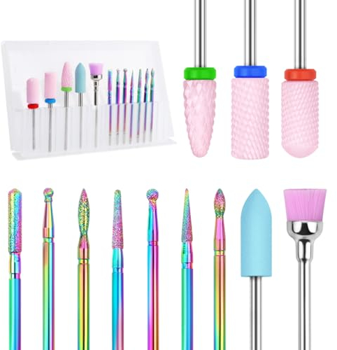 BELICOO 12 Stück Keramik Nagelfräser Bits Professioneller Nagelfräser 3/32 Inches Wolframcarbid Steel Diamanten cuticle Nagel Drill Tool Home Nagelstudio