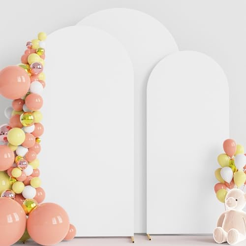 Wokceer Hochzeitsbogen-Set: 3 Spandex-Spannbettlaken (2,4 m, 2,5 m, 1,8 m) – Chiara Arch Hintergrund Ständer für Geburtstagsfeier, Zeremonie & Bankett Dekor – Weiß