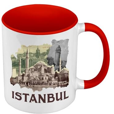 Mug de Couleur Qualité Premium Rouge - Istanbul Vintage Voyage Culture Turquie - Tasse avec anse et intérieur de couleur