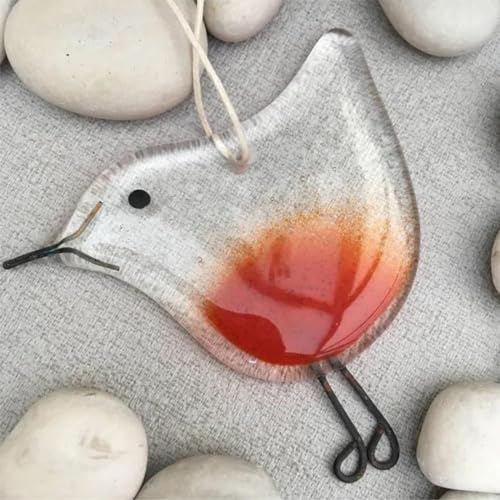 Yelschwa Fused Glass Christmas Tree Decoration Fused Glass Hanging Christmas Decoration Fused Glass Bird Suncatcher Handmade Fused Glass Hanging Bird Decoration Xmas Gift for Christmas Tree (#1)