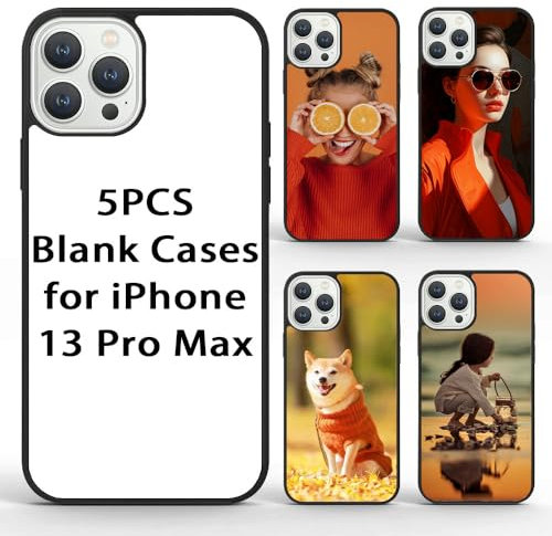 FOQENCCI 5PCS Sublimation Case for iPhone 13 Pro Max,DIY Blank Printable Heat Press Custom Phone Cover,Soft Rubber+Aluminum Non-Slip Anti-Scratch Shockproof Bumper Protective Cover 6.7 inch Black