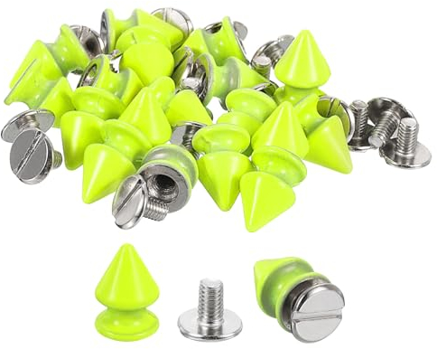 QUARKZMAN 50 Sets Kegel Spike Nieten, 8x12mm Schraubnieten für Lederhandwerk, Kleidung, Schuhe, Gürtel, Taschen (Neon-Grün)
