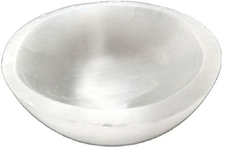 Fangyid Piedra de Cristal Natural Tazón Redondo de selenita Blanca grabada en Cristal Cuencos de selenita de Piedra de Cuarzo Natural de Cristal para (Color : One Size, Size : 9-11cm)