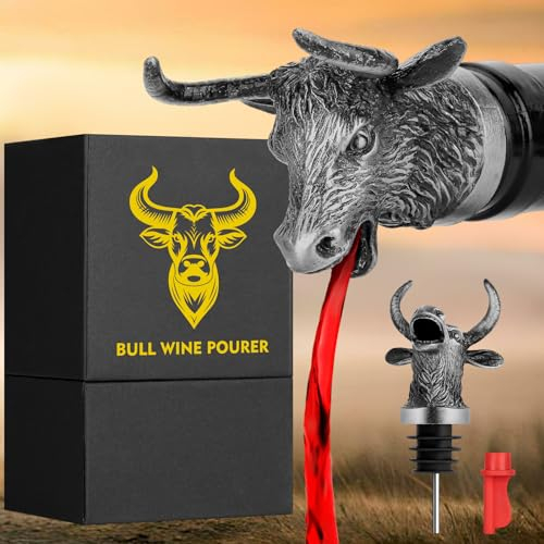 LULLEA Bull Head 2-in-1 Wine Bottle Pourer and Stopper for Men Women, Wild Yak Cattle Wine Aerator Liquor Bottle Pourers Spout for Alcohol Spirits, Novelty Wine Gifts Saver Accessories