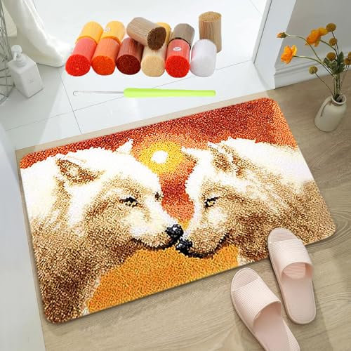 HuuppHip DIY Latch Hook Kit, Latch Hook Rug Making Kit for Beginners, 52x38cm Horse