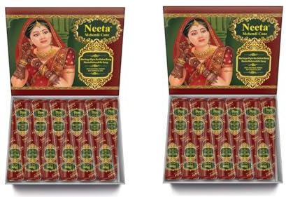 Neeta Mehendi Henna-Kegel für temporäre Tattoos und Körperkunst, 24 Stück, 2 Schachteln, alle natürlichen pflanzlichen Inhaltsstoffe und chemikalienfrei, ohne PPD, keine Nebenwirkungen, aus reinem