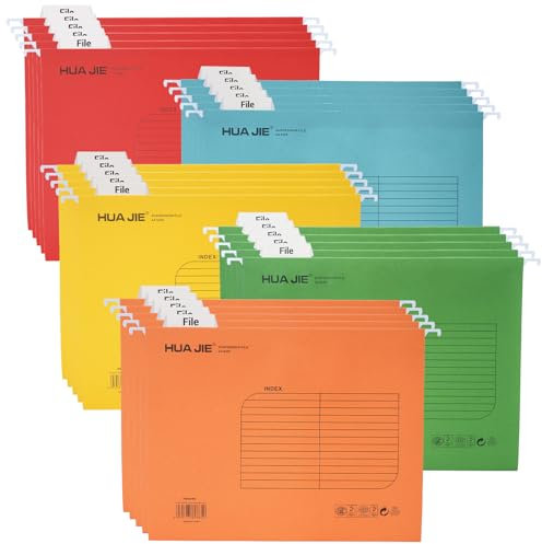 A4 Hängemappen aus verstärktem Papier, [Packung mit 25], mit Tabs und Karteneinlagen, Hängeregister in 5 Farben für Büro, Schule, Schreibtisch, Hängemappe, Sortiermappe