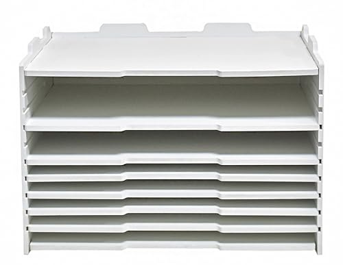 Schreibtisch-Organizer mit 7 Ebenen, verstellbar, aus Holz, Briefablage, Dokumenten-Briefablage, Brief-Ablage, Sortierer, weiß/schwarz (weiß, 7 Ablagen (mit 6 verstellbaren Regalen)