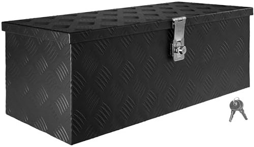 Trucky Truckbox aus Aluminium, in Schwarz, Abschließbar, Robustes Riffelblech, Für Werkstatt, Auto, Hobby, Ausführung:Modell 6 (68 x 31 x 25 cm / D050)