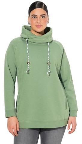 Ulla Popken Damen Sweatshirt, Weiter Stehkragen, Taschen, Raglan-Langarm, Grün, 66 EU