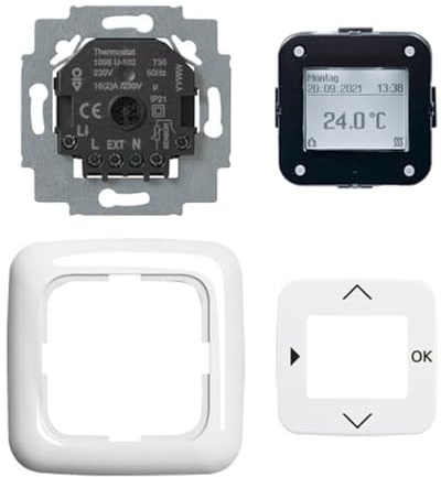Busch-Jaeger 1098 UJ-214 Komplettset Raumtemperaturregler-Timer Abdeckrahmen 1-Fach Timer-Zentralscheibe Alpinweiß Reflex SI 2CKA001032A0521
