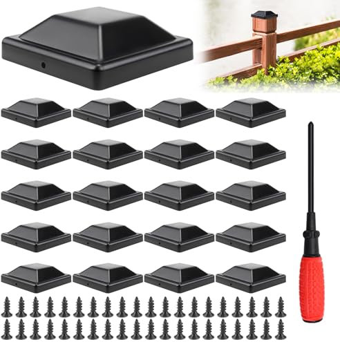 UVVRUR 20 Stück Pfostenkappen 9x9 cm Zaunkappen Pfostenkappe aus Kunststoff Zaunpfosten Kappen Holzpfostenkappen mit Schrauben für Holzpfosten Rott Proof und Anti-Cracking