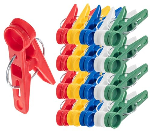 KADAX Wäscheklammern, 20x Klammern aus robusten Kunststoff, Bunte Sockenklammern, Windfeste Klammern für Innen und Außenbereich (Bunt/Rund)