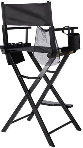 FUIERI Portable Make-up Stuhl, Holz Klappbar Künstler Direktor Stuhl Mit Seitentaschen, Professionelle Regiestuhl Klappstuhl Faltstuhl, Schönheit Werkzeug Make-Up,Schwarz