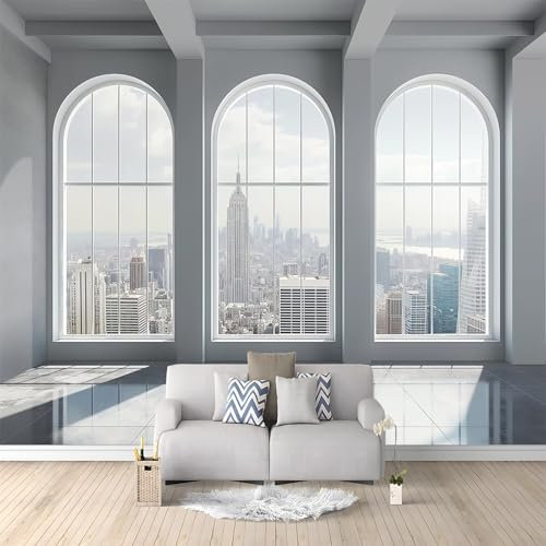 3D Papier Peint Panoramique Tapisserie Intissé Murales Paysage Urbain De Fenêtre De New York 200x140 cm, Papier Peint Enfant pour Salon Chambre Décoration Murale, Papier Peint Chambre Enfant