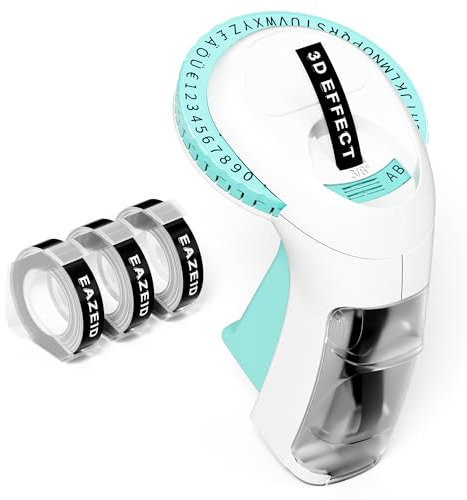 EazeID Grabadora de relieve, dispositivo de etiquetado retro, dispositivo de etiquetado portátil con 3 cintas de etiquetas, adecuado para uso doméstico, manualidades, oficina, escuela, bricolaje