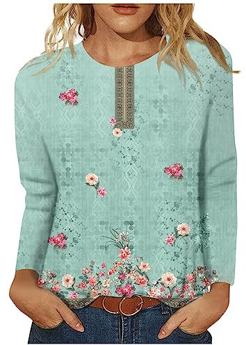 WDCHAOYUE Cardigan Damen Sweater Frauen Passform Langes Sweatshirt Herbst Bedruckt Lässige Langärmlig Bluse Damen Crewneck Datum Dicke Weich Hellblau