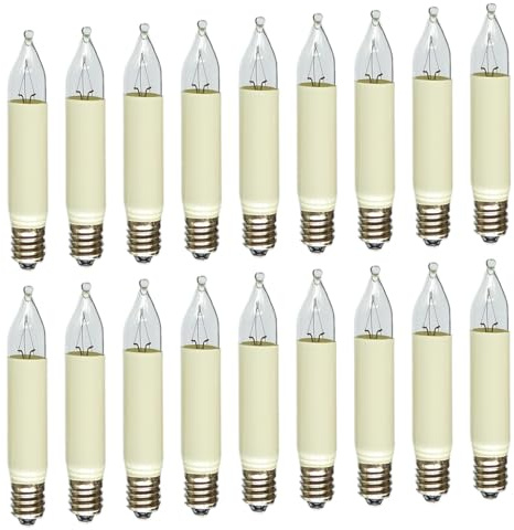 Erzgebirgslicht - AUSWAHL - 18 Stück Kleinschaftkerze 23V 3W E10 für 10 Brennstellen Ersatzbirne Glühbirne Minischaftkerze Glühlämpchen für Lichterketten Pyramide und Schwibbogen (keine LED!)