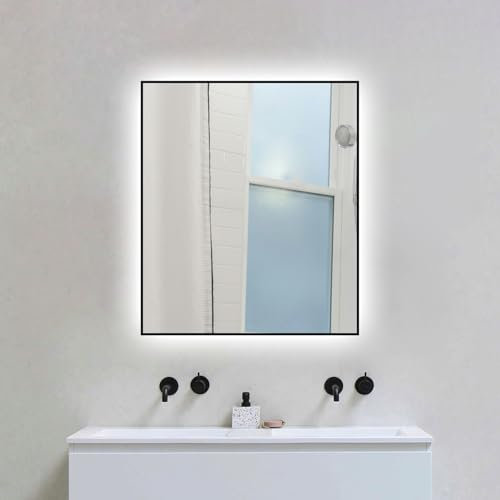 LaapDak LED Badspiegel mit Beleuchtung 60x70cm,Wandspiegel für Badezimmer,IP54 Wassergeschützt,Kaltweiß 6500K,Rechteckig,Energiesparlichtspiegel