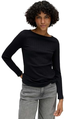 OPUS Damen Langarmshirt | SOVKE Slim Rippshirt aus Baumwoll Mix Black, 36