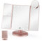 Display4top Trifold Vanity Mirror with 21 LED Lights, 2X/3X/10X Magnification Table Mirror, Lighted Makeup Mirror with Adjustable Brightness Touch Control, Dual Power Supply, Gift for Women, Rose Gold