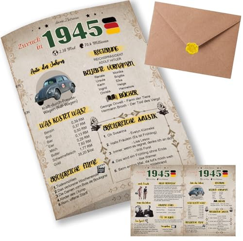 Sugeru Besondere Geburtstagskarte 80 mit Umschlag | 1945 Jahrgang Geschenk | 80 geburtstag frau mann | Sechzigsten Geburtstagsdeko lustig,Tolle Geschenkidee,Chronik,Karte,Jubiläum- DIN A5 (80 Jahre)
