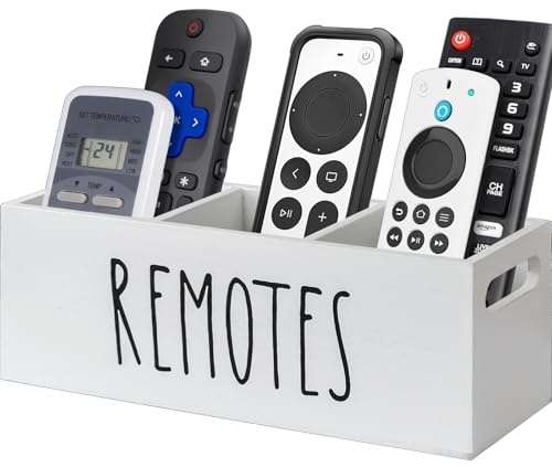 VACONICO Remote Control Holder for Table, 3 Slot Wooden TV Controller Holder, Rremote Holder Storage for Living Room, Bedside, Couch (White)