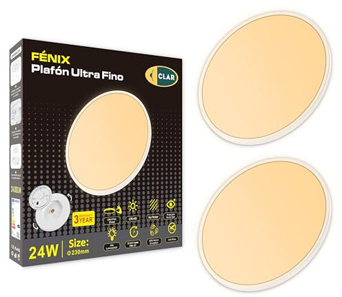 CLAR - Plafonnier LED pour Salle De Bain, Salon, Chambre, Cuisine - Blanc Chaud 3000K, 24W (Pack 2)