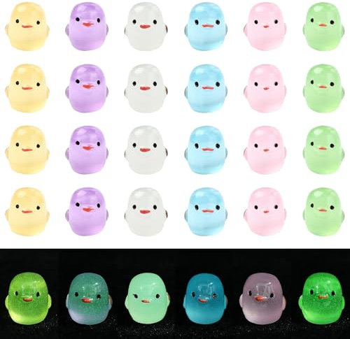 UR URLIFEHALL 60 Pcs 6 Colours Mini Chicken Figures Glow in The Dark Figurines 3D Animal Resin Cabochons for Crafts Home Display Kitchen Decor