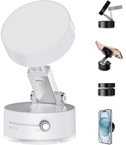 Supporto Telefono Magnetico per Auto con Ventosa Forte, Porta Cellulare Universale 360° Girevole e Pieghevole, Compatibile con Tutti i Smartphone per Auto, Casa, Palestra (Bianco)