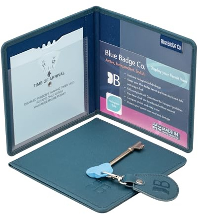 Blue Badge Disabled Vegan Leather Wallet with Matching Key Ring | Made from Recycled Bottles in Peacock Blue, Radar Toilet Key Hologram Safe Design, Free Timer Clock Included, Fits New Badge