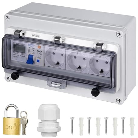 CHENGPI Verteilerkasten Aufputz,Stromverteiler mit Leckageschalter,Verteilerkasten Außen Wasserdicht mit Steckdose,Verteilerdose Aufputz mit Stromzähler,1-Reihig für 12-Module Aufputzverteiler