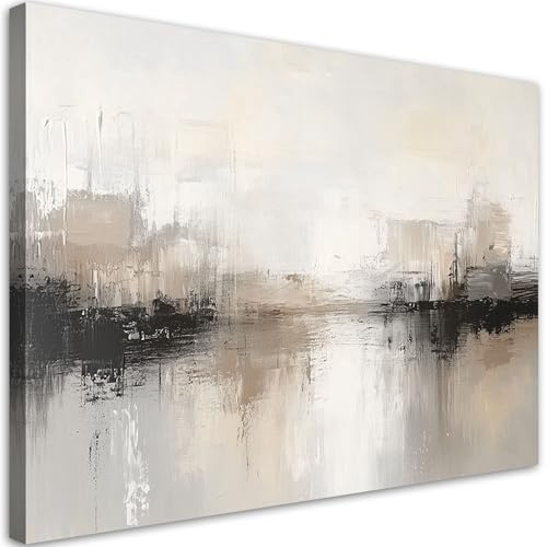 Feeby Leinwand Bilder - Moderne grau-beige Abstraktion - Canvas 90x60 cm - Deko Wohnzimmer - Wandbilder Schlafzimmer - Deko Aesthetic - Wand Deko - Leinwand Groß - Deko Zimmer - Leinwandbilder XXL