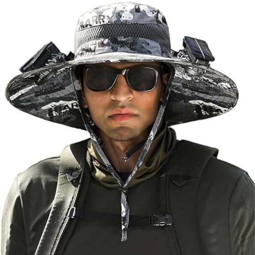 Wide Brim Solar Fan Hat,Fisherman Cap with 2 Solar Fan,Solar & Type-C Charging,3 Adjustable Wind Speeds,UV Protection Fishing Hat for Outdoor Activities-Colorful