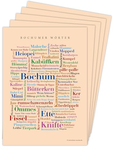 Deine Wörter Postkartenset - 5 Postkarten mit Bochumer Dialekt, einzigartiges Souvenir und kreative Geschenkidee - DIN A6