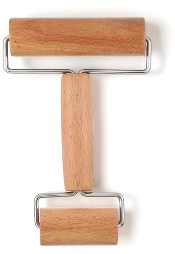 Teigroller Klein, Nudelholz Holz Doppel Nudelholz mit Zwei Rollen, 2-in-1-Design, Küche Backzubehör für Backen, Kochen, Hand Pizza, Desserts und Knödelhäuten, Töpfern und Tonwerkzeuge