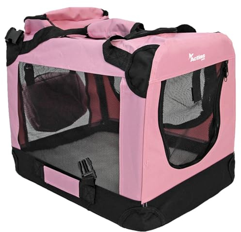 Actiaspet Fabric Pet Carrier Crate – Soft-Sided Travel Kennel for Dogs, Cats & Puppies – Foldable with Faux Sheepskin Bed, Mesh Windows, Treat Bag