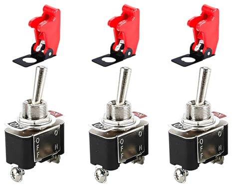 3 Stück Metall Kippschalter, 12V/20A 2-Polig EIN/AUS, Miniboot Roter Sicherheitsdeckel Selbstsperrend für Autotuning, Verhindern Sie einen versehentlichen Start, 230V Schalter Geeignet für Den Einbau