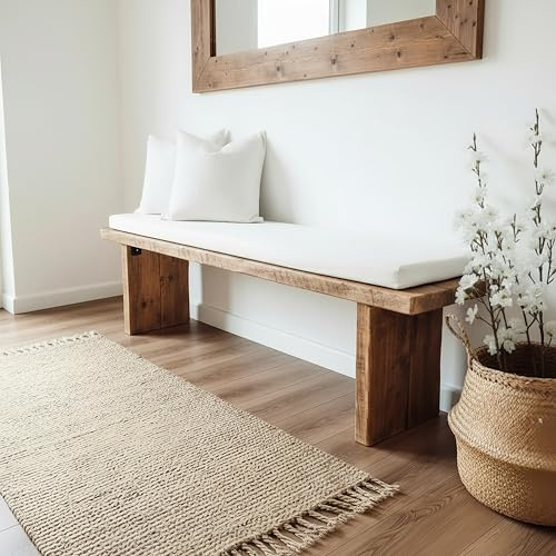 Tribe Joinery Rustic Wooden Entryway Bench, Modern Nordic Style, Solid Wood Construction (L140xW40cm)