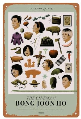 Genre Of One The Cinema Of Bong Joon Ho – Filmplakat – Blechschilder aus Holz zum Aufhängen, Rollrahmen, Metallschild, Vintage-Wandkunst für Küche, Garten, Badezimmer, Bauernhof, Heimdekoration, 20,3