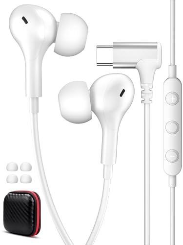 ACOCOBUY Auriculares USB C ángulo 90 Grados con Micrófono para Google 9a 10 | Auriculare USB tipo C Magnético con Cable para iPhone 17 16 15 para Samsung A16 A17 S26 para Redmi Note 15/POCO X8 Pro blanco