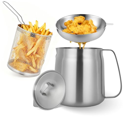 119oz 304 Stainless Steel Deep Fryer with Basket and Oil Strainer Pot, 3.5L