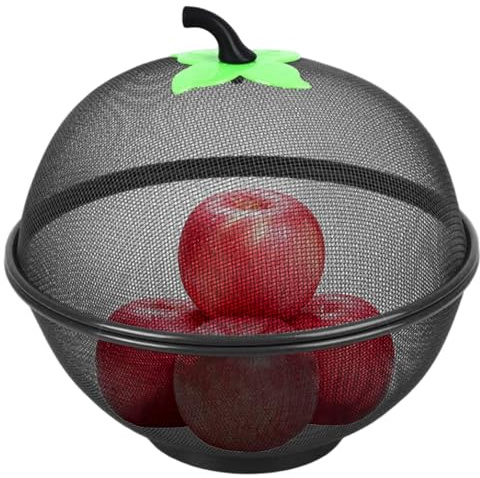 Obstschale mit Deckel, 25, 4 cm, apfelförmiger, feinmaschiger Metall-Obstkorb mit Deckel für Küchengemüse, Snacks