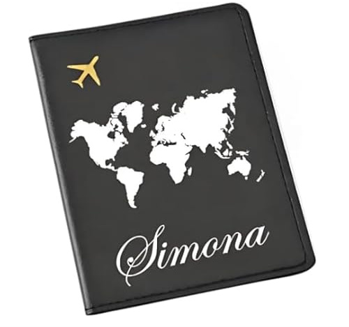 Custodia Passaporto in Similpelle Personalizzabile con nome o sigle– Porta documenti da Viaggio – Protezione Elegante – Regalo viaggiatori, Amico, Amica, Fratello, Sorella