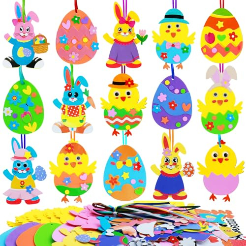 JOYHAVEN Ostern Basteln Kinder, 17 Stück Osterhase zum Basteln, Moosgummi Bastelmaterial Aufkleber Fensterbilder Sticker, Hase Eier Form Osterdeko Aufkleber DIY für Ostern Geburtstagsfeier Handarbeit