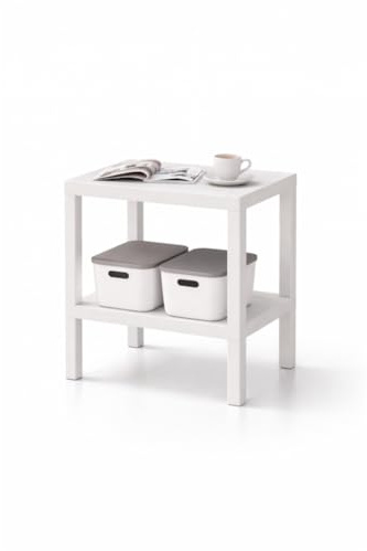 sugodesign OMBEG 2-stöckiger Mehrzweck-Beistelltisch, Nachttisch, Rechteckig, Wasserfester Kunststoff, Tragkraft 10 kg pro Boden, für Bad, Küche, Balkon, Schlafzimmer (weiß)