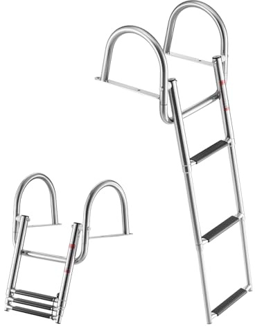 VEVOR Boat Ladder, 3 Steps Stainless Steel Telescoping Folding Swim Deck Ladder for Rear Entry Inboard, 600 lbs Capacity with Wide Non-Slip Steps & Handrails, for Outboards, Yacht, Pontoon Boats