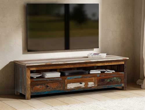 Main Möbel TV Board 170x50cm 'Hawkins' recyceltes Altholz Mehrfarbig lackiert 3 Schubkästen